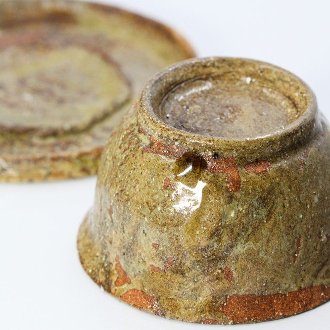 Gray-Glaze Coffee Cup & Saucer 4 wood-fired pottery saucer top view