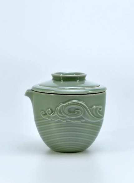 Yaozhou celadon wave relief quick tea set Chinese ceramic