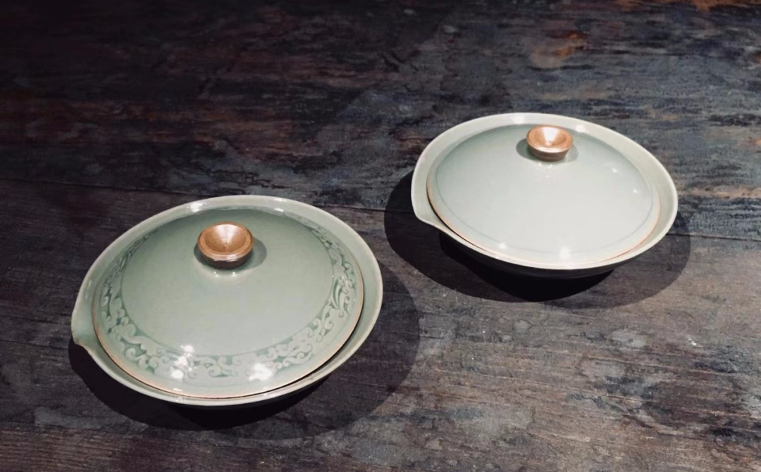 Yaozhou celadon gaiwan glaze detail handmade Chinese ceramic tea ware