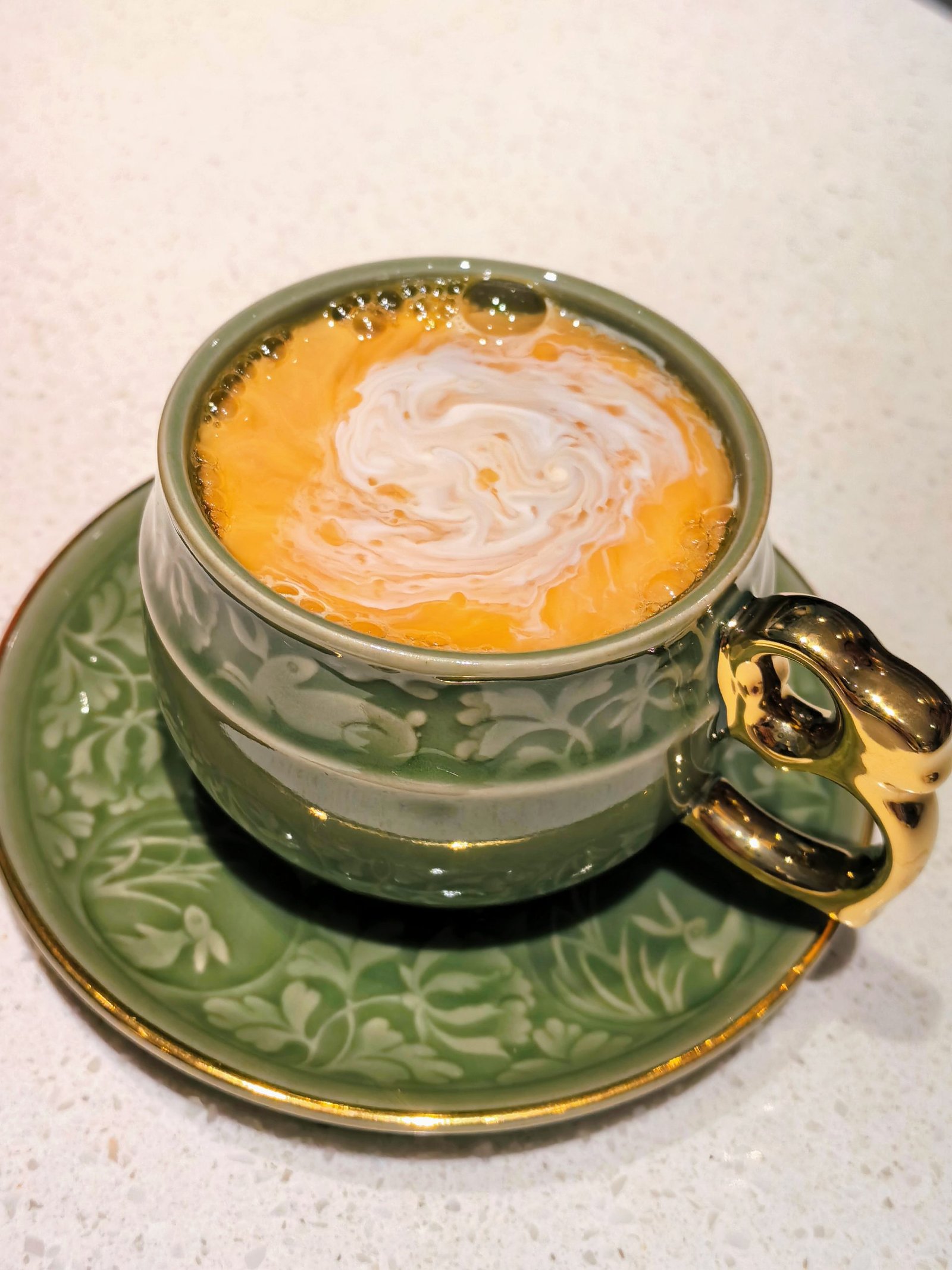 Yaozhou inspired celadon rabbit moon porcelain coffee cup set