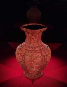 carved cinnabar lacquer detail