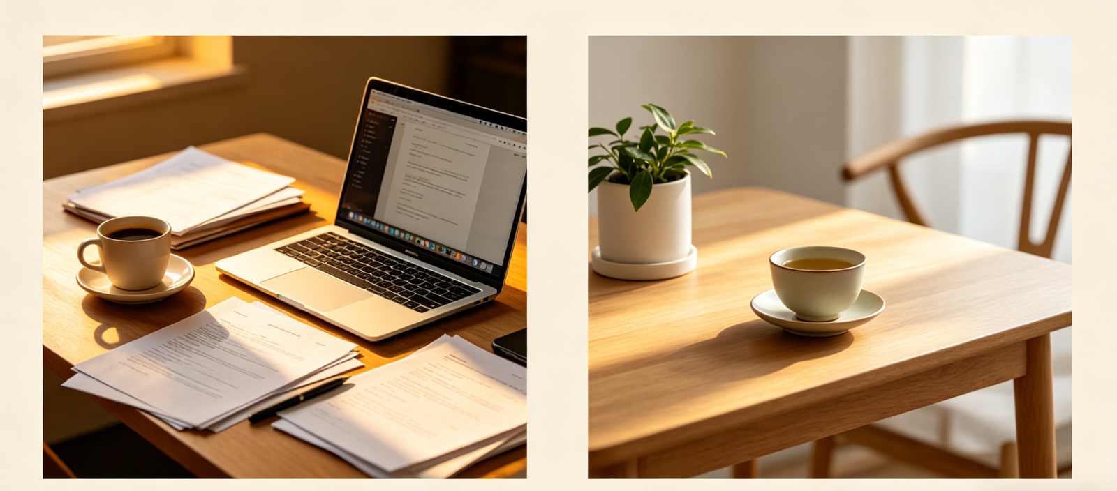 comparison between coffee driven work energy and calm tea drinking environment