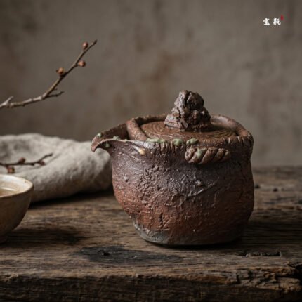 Handmade Wood-Fired Nanban-Style Square Tea Bottle – Small 80ml Ceramic Gongfu Pot | You Shanzi 28-Yaki Series