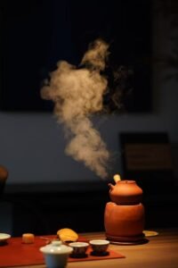small tea set with one pot and two cups for sharing tea at home