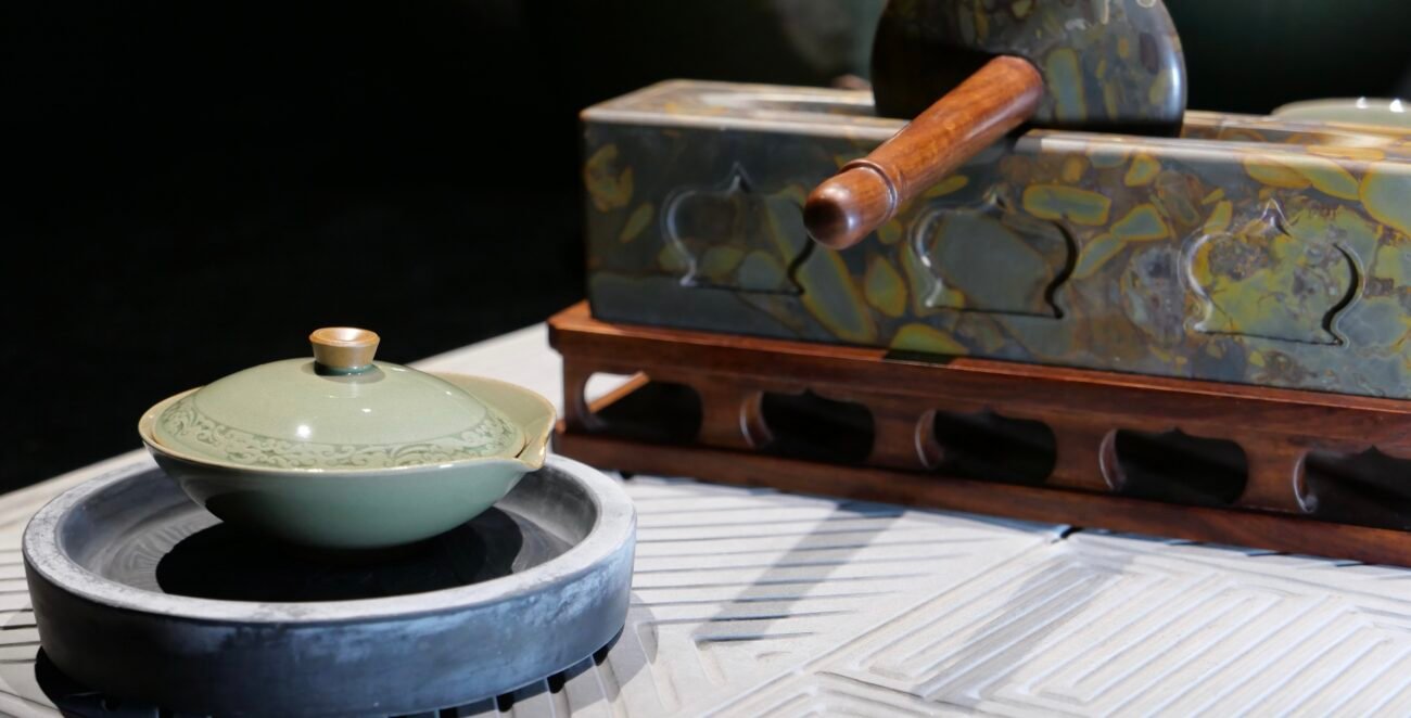 Handmade tea ware creating a calm atmosphere in a quiet tea space