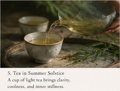 minimalist Chinese tea ceremony in summer with handmade ceramics and soft sunlight
