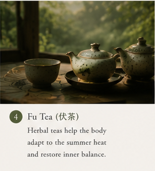 Fu Tea (伏茶) tradition during Sanfu days with handmade Chinese teaware and herbal tea used for seasonal balance in summer