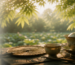 Great Heat (Dashu 大暑) solar term in Chinese culture with handmade teaware, summer landscape, and Eastern philosophy of balance during the peak of summer