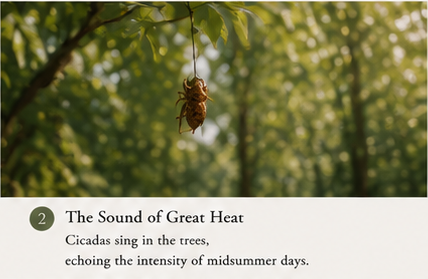 Cicada singing during Great Heat season in China symbolizing the intense sounds and atmosphere of midsummer in classical Chinese poetry