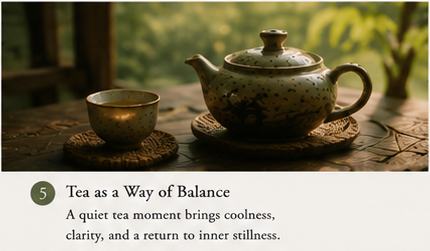 Handmade Chinese teaware with summer tea ritual during Great Heat (Dashu), representing Eastern slow living and seasonal balance