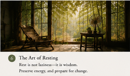 Traditional Chinese summer resting space during Great Heat showing the wisdom of slowing down and conserving energy in extreme heat