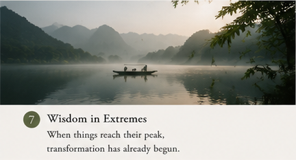 Peaceful Chinese landscape during Great Heat representing the Eastern philosophy that transformation begins when nature reaches its peak