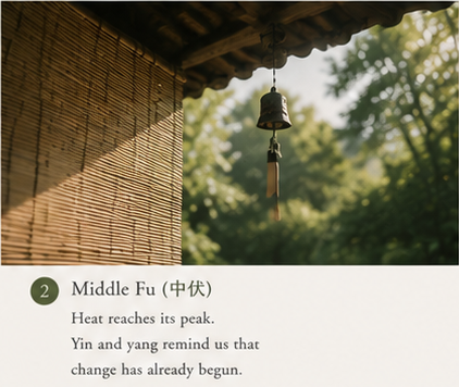 summer landscape at peak heat representing Sanfu and yin yang balance in Chinese philosophy