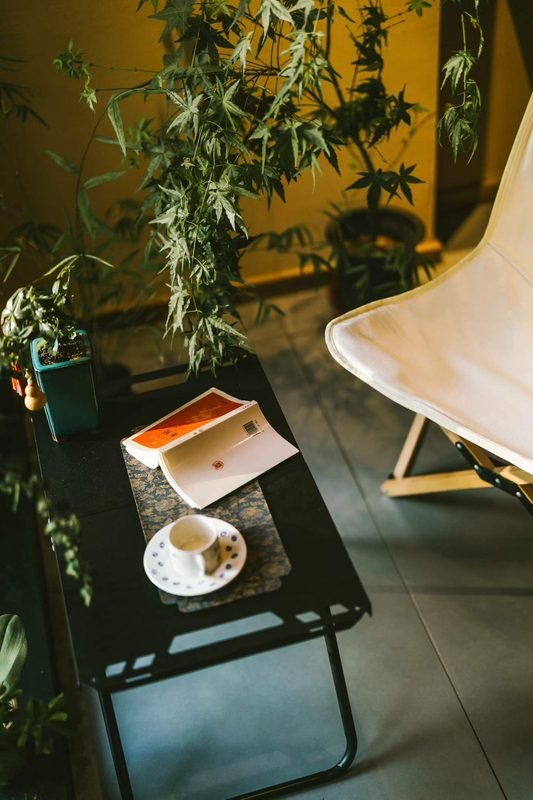 A lived-in contemporary interior with personal objects and varied natural materials
